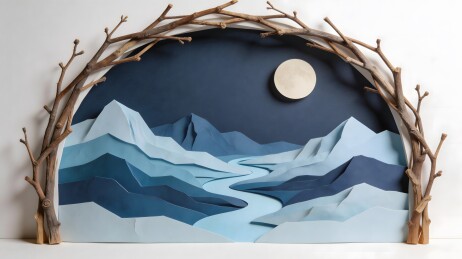 纸艺山河夜景艺术作品