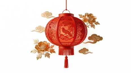 红色灯笼配金色花卉装饰