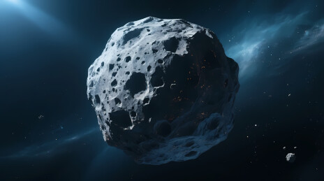 幽蓝星云中悬浮的灰白小行星