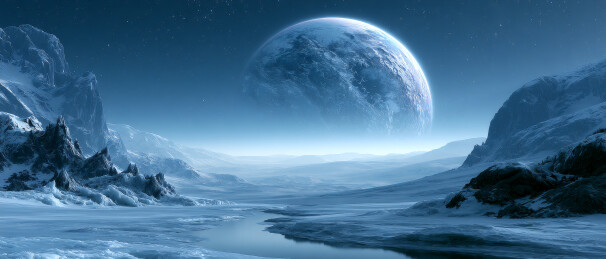 蓝色冰雪外星球极地科幻风光