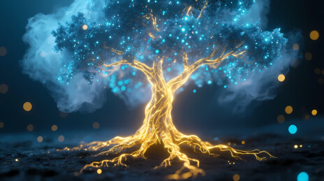 熔岩金根幽蓝星芒奇幻生命树