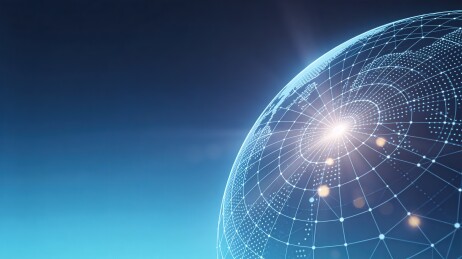 数字化地球网格全球网络蓝渐变光线辐射正面