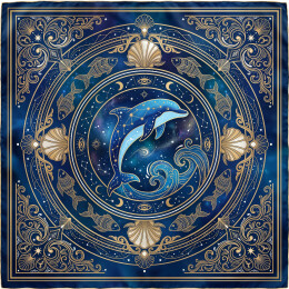 鎏金复古星空海豚海洋贝壳欧式对称方形丝巾