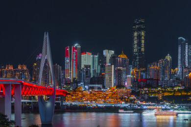 重庆千厮门大桥洪崖洞嘉陵江夜景