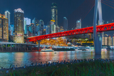 重庆千厮门大桥洪崖洞嘉陵江夜景