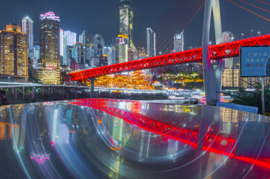 重庆千厮门大桥洪崖洞嘉陵江夜景