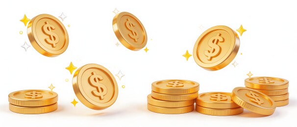 金色美元硬币飞舞堆积金融概念