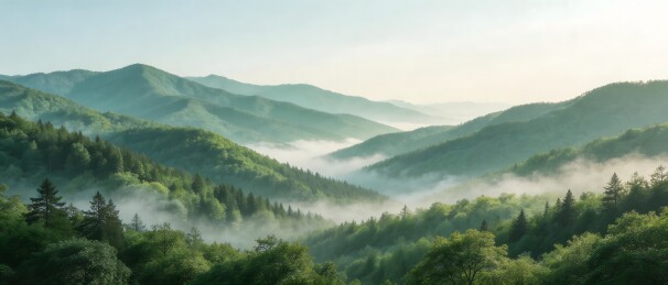 层峦叠嶂云雾缭绕的山林风光