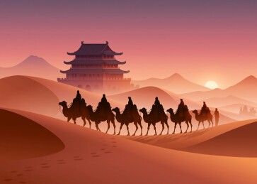 沙漠驼队行进图