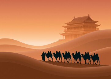 沙漠驼队行进图