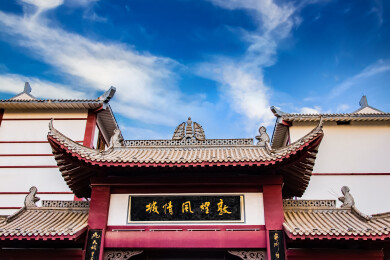 中国甘肃省敦煌市城区风情街牌楼园林建筑
