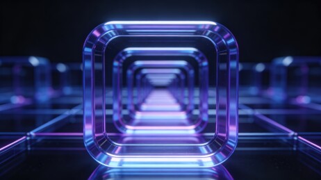 蓝紫霓虹方形隧道科幻场景透视视角