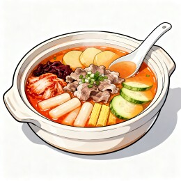 泡菜肥牛年糕砂锅美食插画