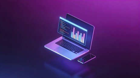 笔记本手机代码图表紫色渐变平视