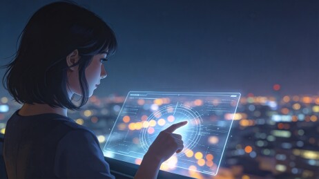 全息投影屏幕夜景都市中景镜头