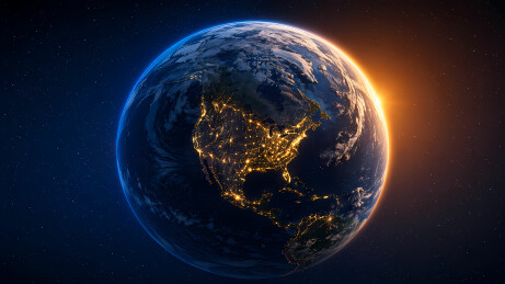 地球夜景北美灯光深蓝橙色3D图