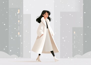 雪中女子穿白大衣