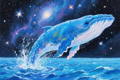 跃鲸与星空插画