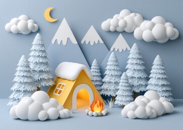 雪夜小屋与篝火