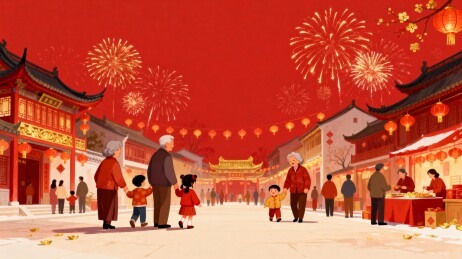 春节传统庙会街头景象