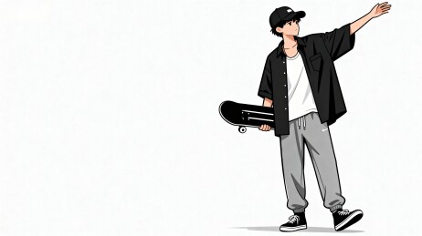 滑板少年张开双臂插画形象