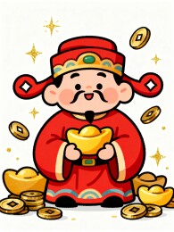 喜庆财神爷手持金元宝献瑞