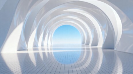 现代建筑内部流线型白色拱顶空间
