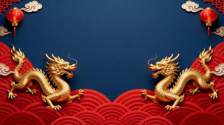 中国传统春节风格双龙金色装饰背景