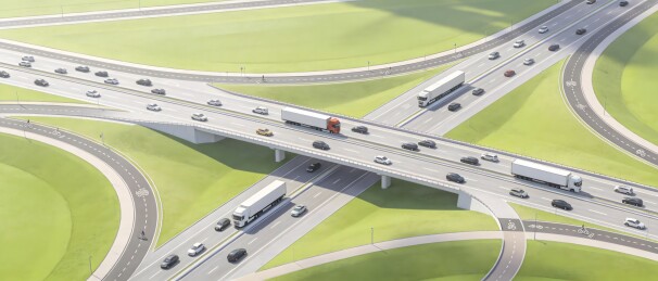 城市多层公路立交桥交通系统俯瞰图