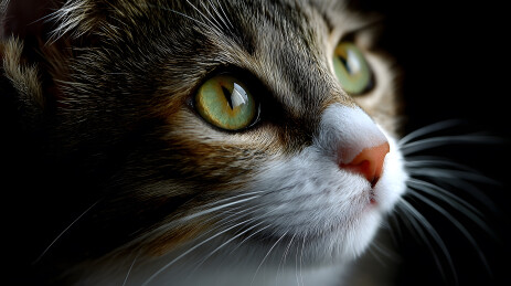 虎斑猫侧脸特写眼神专注