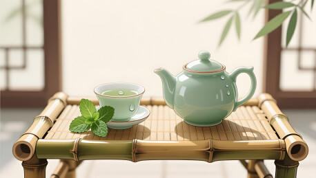 凉茶瓷壶处暑节气插画背景