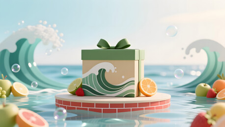 夏末促销海浪礼盒插画背景
