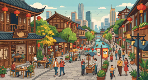 传统古街与现代城市交融街景