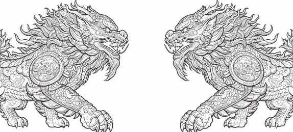 瑞兽形象矢量线稿