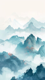 孤峰独秀白云间