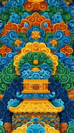 彩色卷云花卉装饰塔状图案