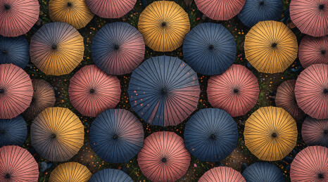 针管笔雨伞花田俯视背景