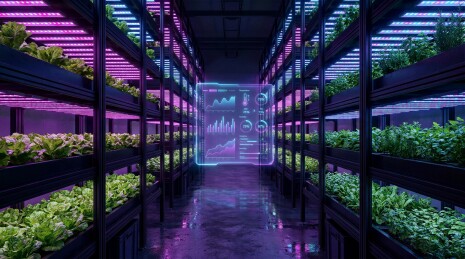 植物补光灯下的智慧农业大棚