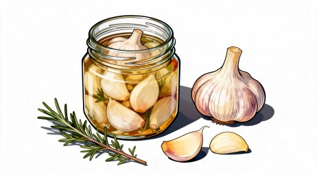 泡蒜玻璃罐腌制食材美食插画