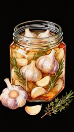 泡蒜玻璃罐腌制食材美食插画