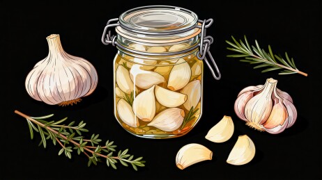 泡蒜玻璃罐腌制食材美食插画