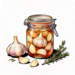 泡蒜玻璃罐腌制食材美食插画