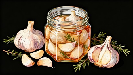 泡蒜玻璃罐腌制食材美食插画