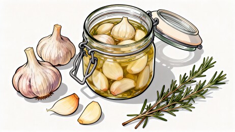 泡蒜玻璃罐腌制食材美食插画
