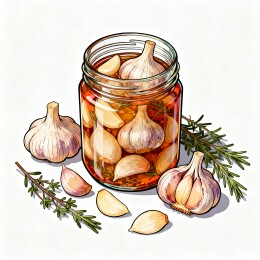 泡蒜玻璃罐腌制食材美食插画