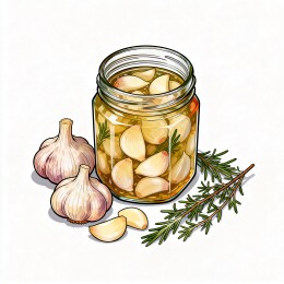 泡蒜玻璃罐腌制食材美食插画