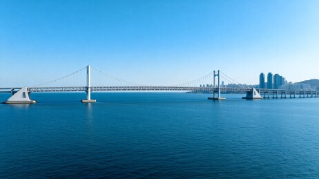 蓝色天空下的跨海大桥景观