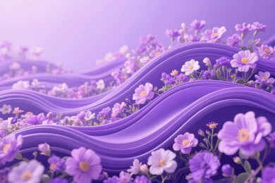 紫色波浪花海插画