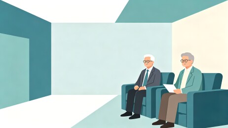 长者会客交谈室内场景扁平插画