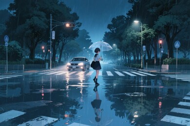 雨夜街头雨伞场景